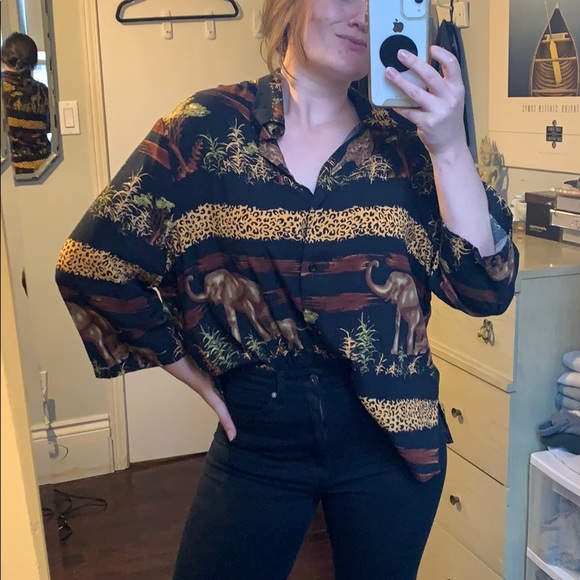 XL Vintage Safari Print Button Up Shirt - Picture 1 of 4